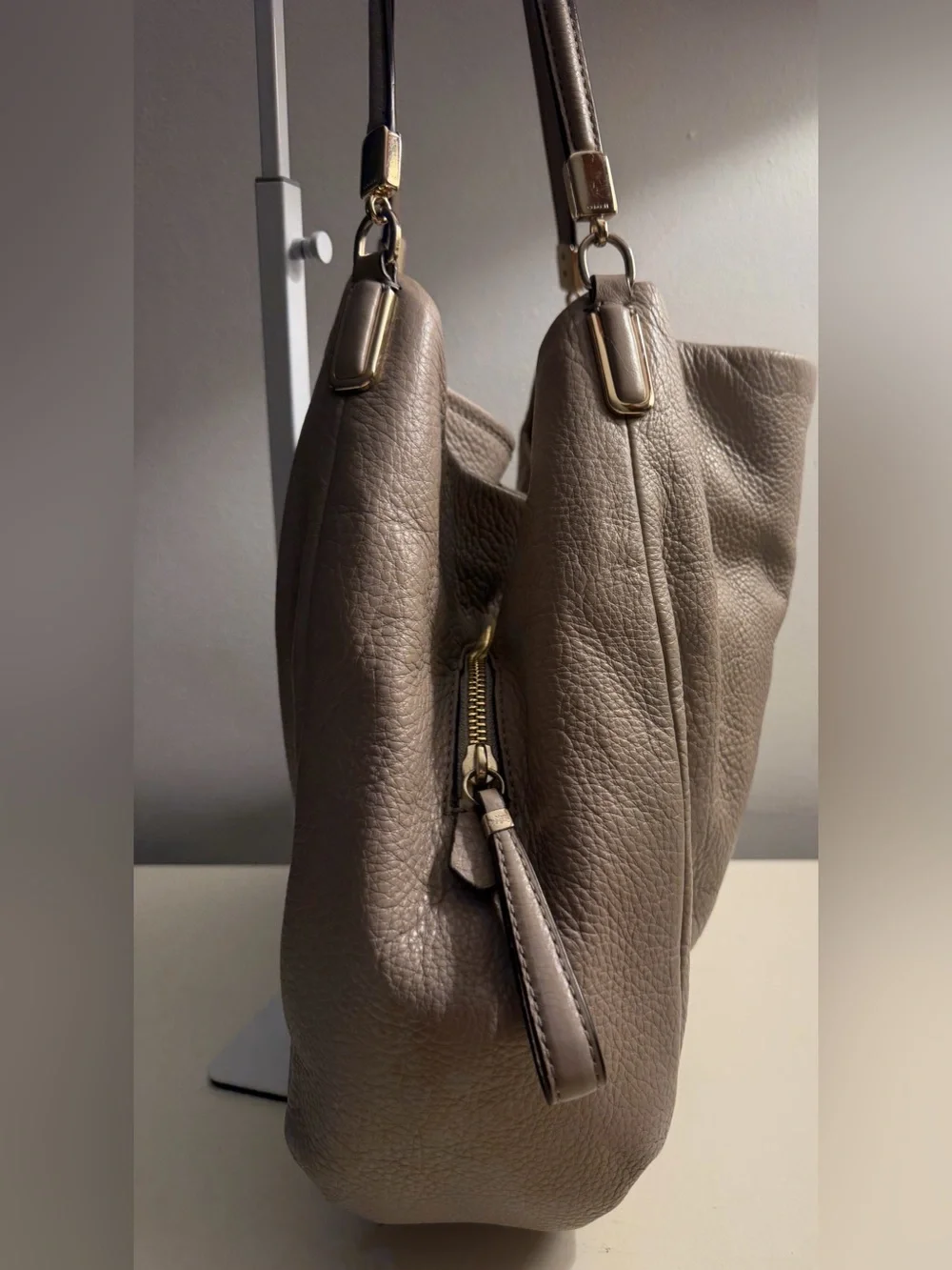 Coach Leather Madison  Phoebe Shoulder Bag-taupe/grey - 3 compartments